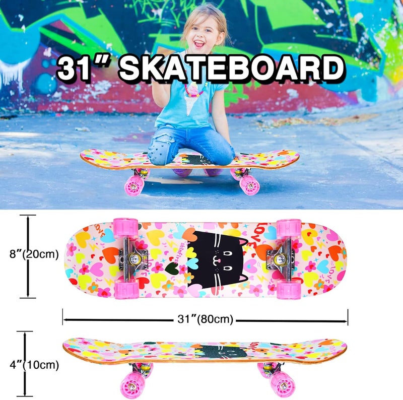 TOUTSEUL Skateboards for Beginners Kids Boys Girls Teens and Adults, 31 Inch Complete Standard Skateboards with 7-Layer Maple Double Kick Deck Unicorn and Skull Design - Image 3